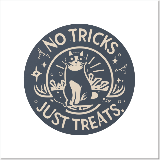 Halloween 'no tricks just treats' kawaii cat letter Wall Art by BonusSingh
